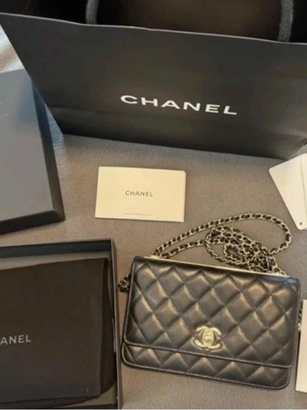 CHANEL Black Quilted Lambskin Shoulder Bag with Gold Hardware
